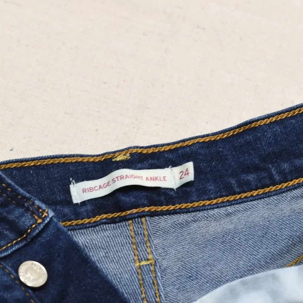 Levi's Women Jeans Cotton Blue Size 24 Ribcage Straight Ankle Denim Button Fly - Picture 7 of 8